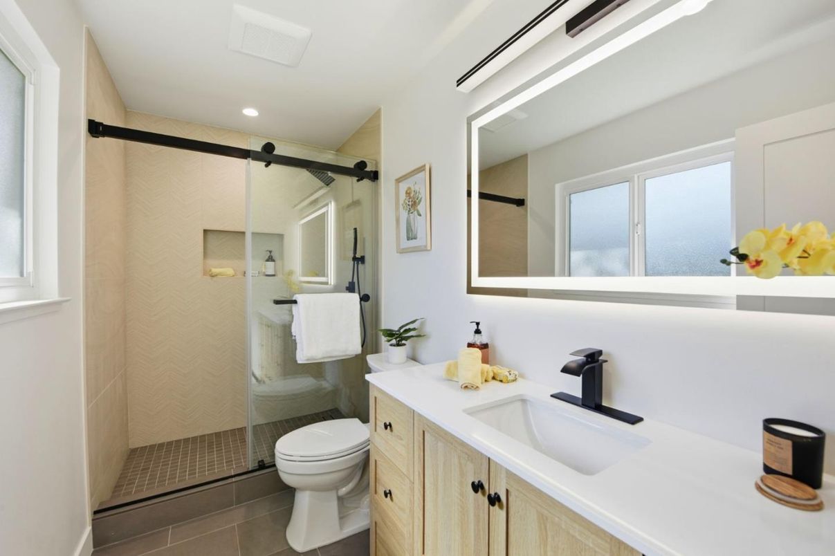 Bathroom, Glass Shower, Interior, Recessed Lighting