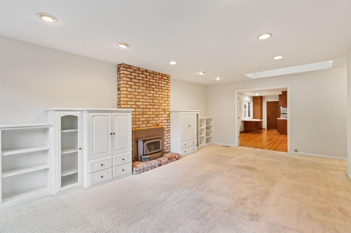 Fireplace, Interior, Recessed Lighting, Stone Walls, Wood Texture Flooring