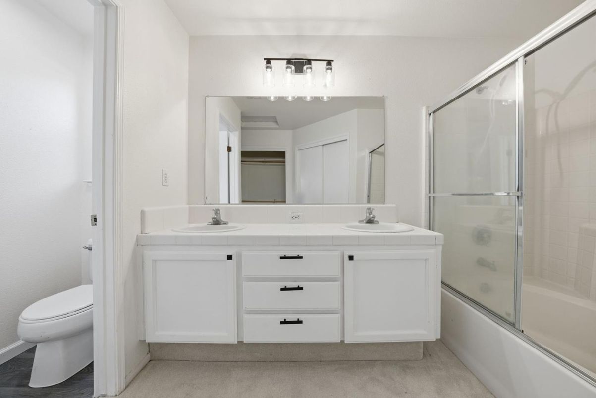 Bathroom, Dual Sink Vanities, Glass Shower, Interior, Tile Countertops