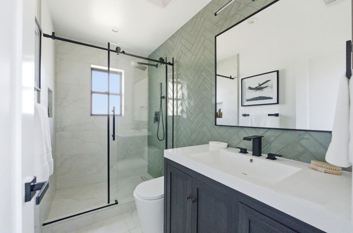 Bathroom, Glass Shower, Interior, Marble Walls, Recessed Lighting