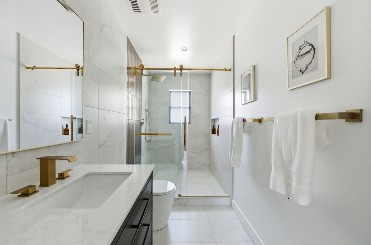 Bathroom, Glass Shower, Interior, Marble Walls