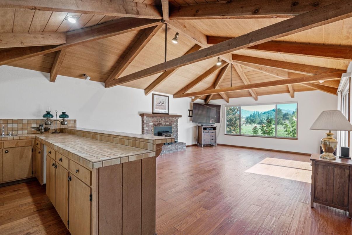 Empty room, Fireplace, Interior, Wooden Beams, Wooden Ceilings, Wood Texture Flooring
