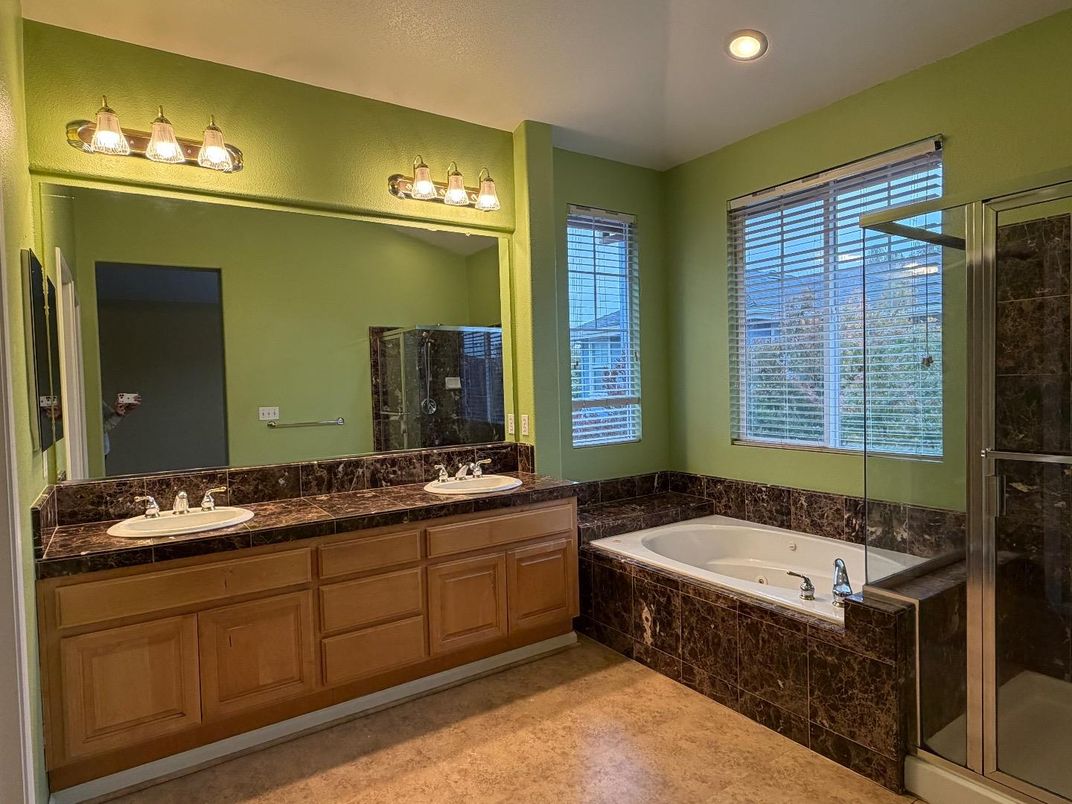 Bathroom, Dual Sink Vanities, Glass Shower, Interior, Recessed Lighting