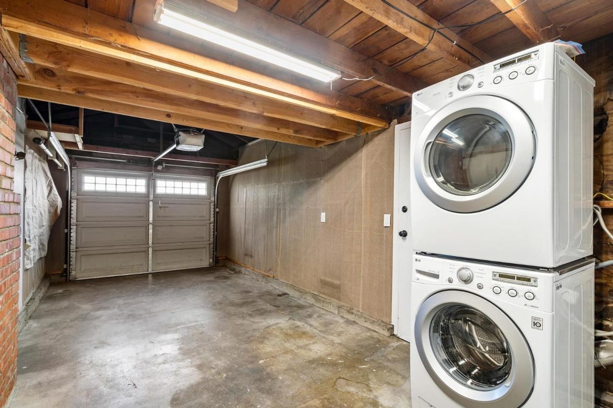 Garage, Interior, Utility Closets, Washer, Wooden Beams, Wooden Ceilings
