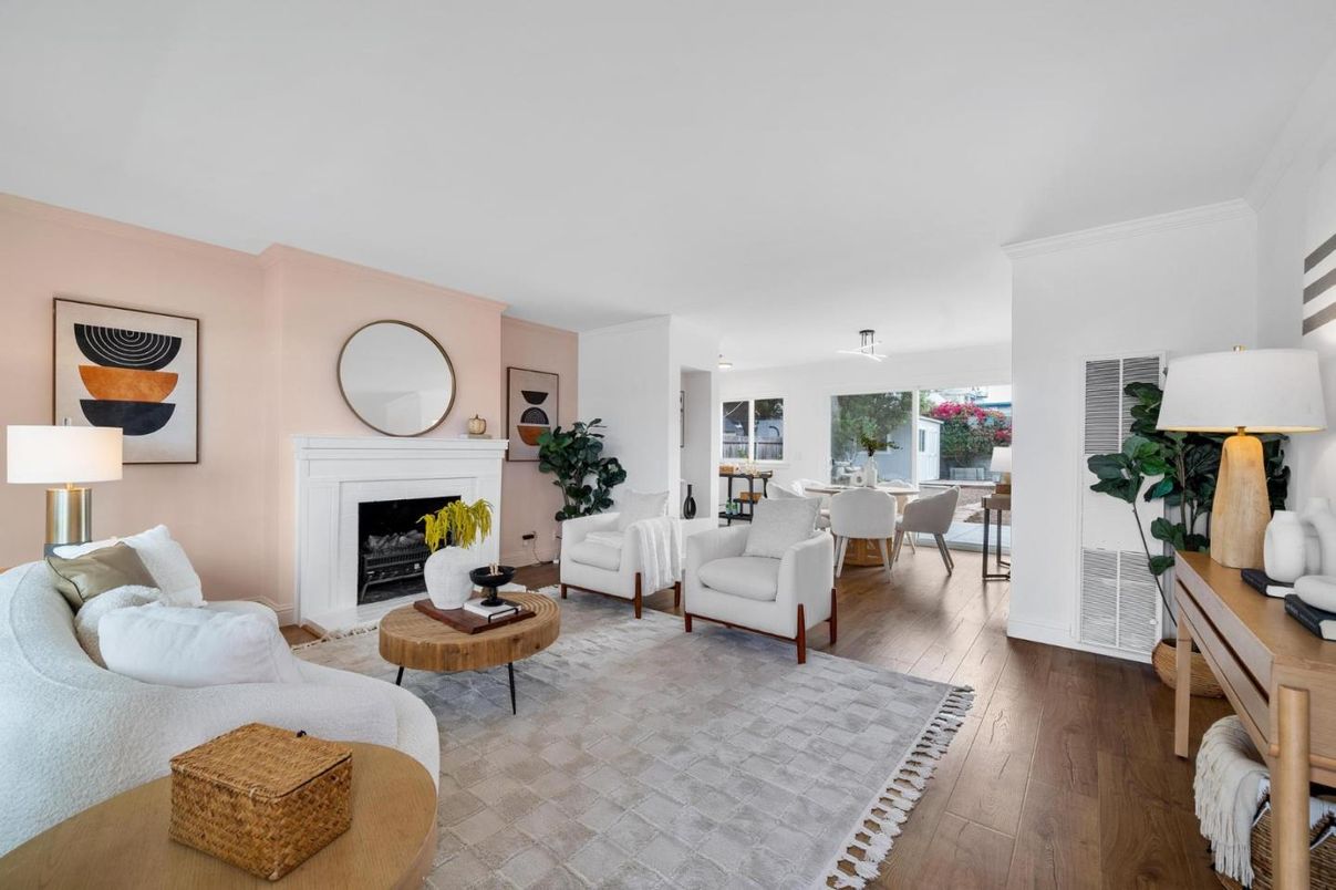 Dining room, Fireplace, Interior, Living room, Wood Texture Flooring