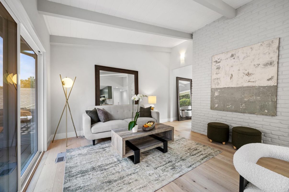 Interior, Living room, Stone Walls, Wood Texture Flooring