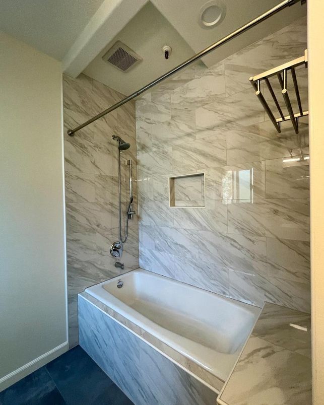 Bathroom, Interior, Marble, Marble Walls, Recessed Lighting