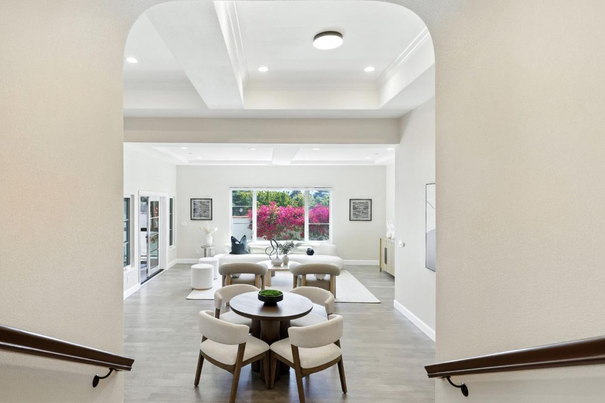 Dining room, Interior, Recessed Lighting, Wood Texture Flooring