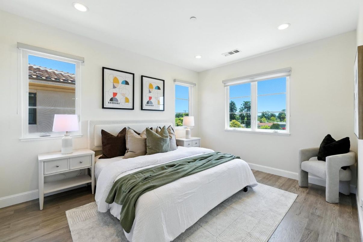 Bedroom, Interior, Recessed Lighting, Wood Texture Flooring