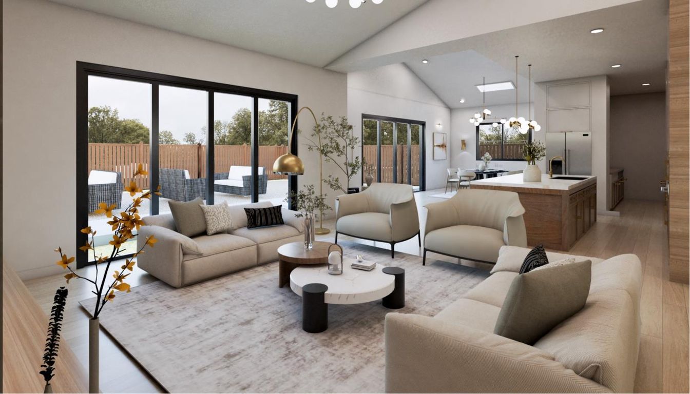 Dining room, Interior, Living room, Pendant Lights, Recessed Lighting, Wood Texture Flooring