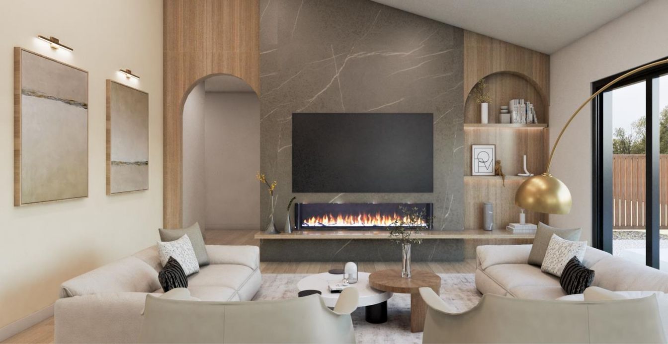 Fireplace, Interior, Living room, Marble Walls, Wood Texture Flooring