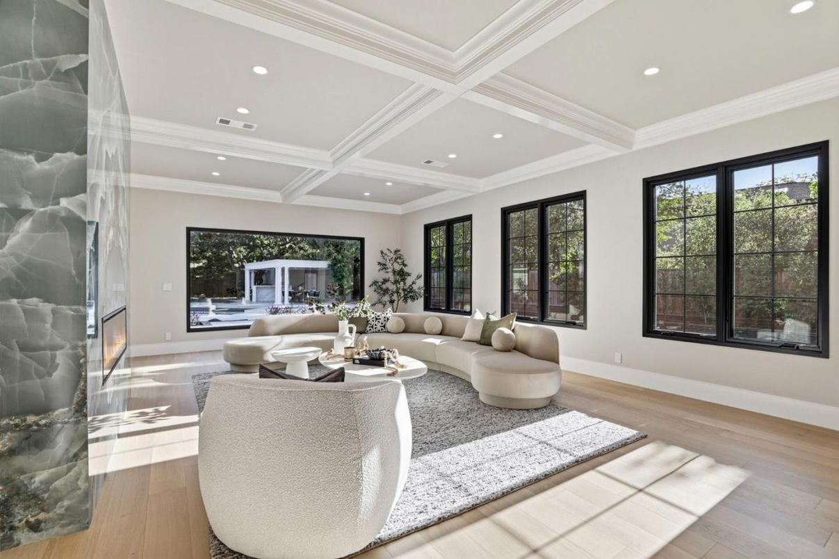 Interior, Living room, Recessed Lighting, Wood Texture Flooring