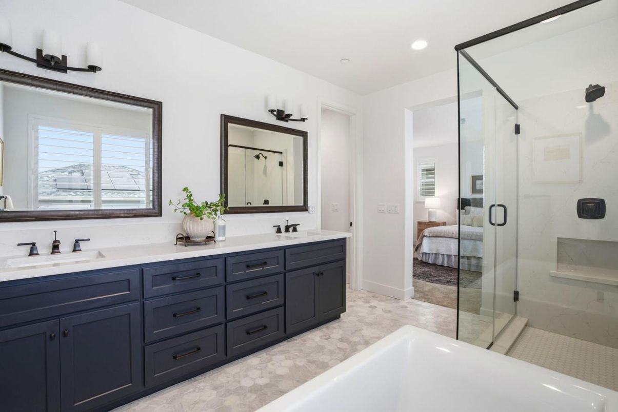 Bathroom, Bedroom, Dual Sink Vanities, Glass Shower, Interior, Recessed Lighting