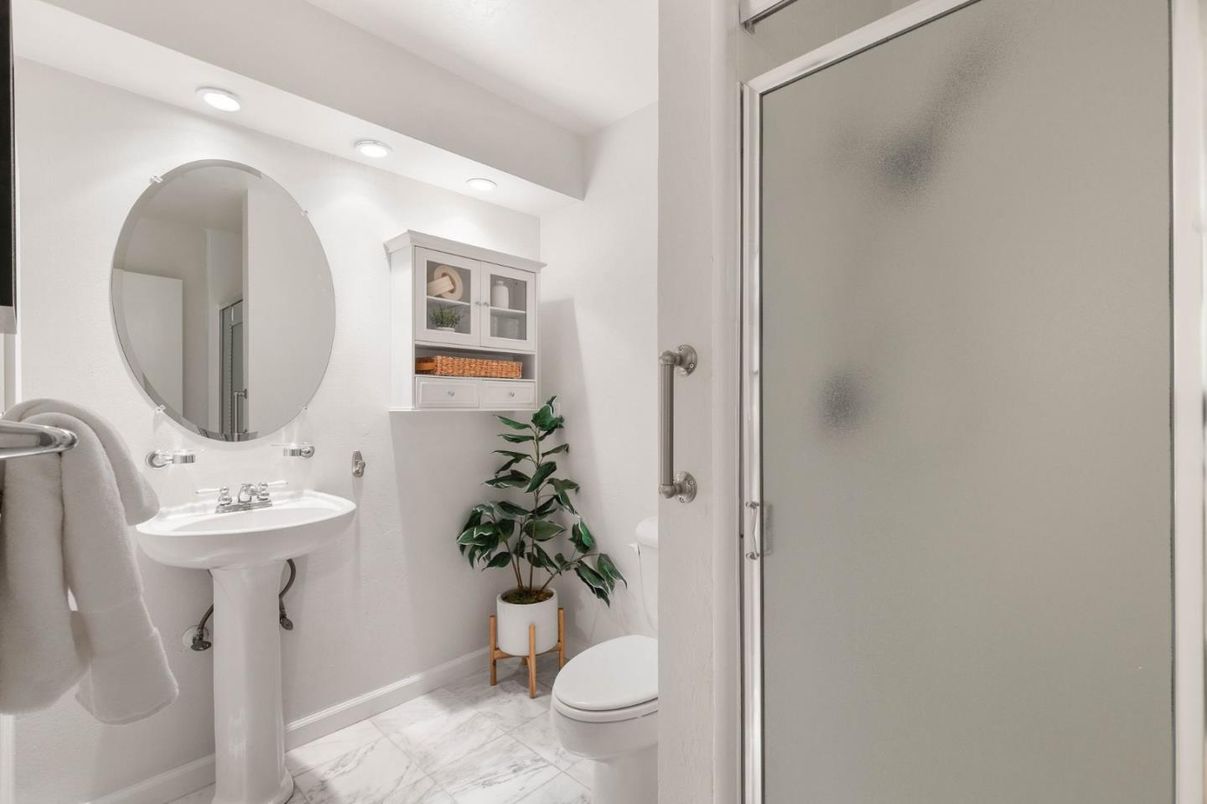 Bathroom, Glass Shower, Interior, Marble, Recessed Lighting