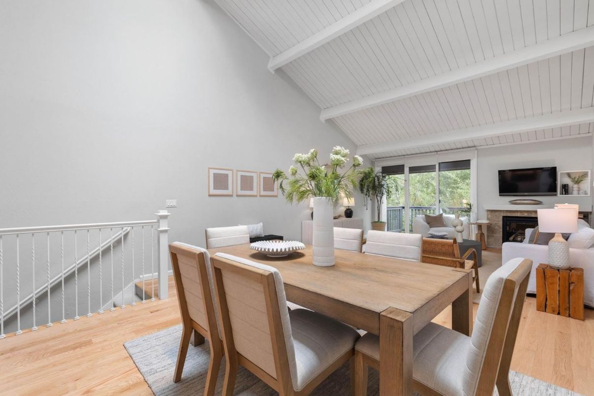 Dining room, Fireplace, Interior, Living room, Wood Texture Flooring
