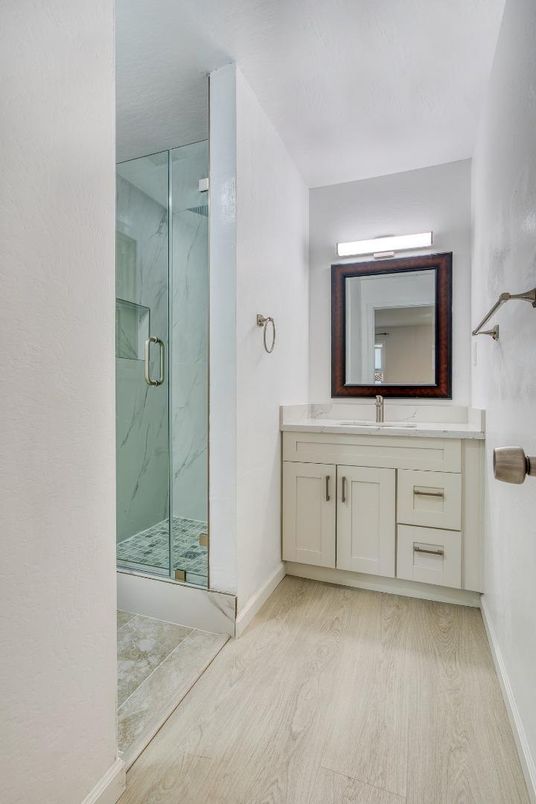 Bathroom, Glass Shower, Interior, Marble Walls