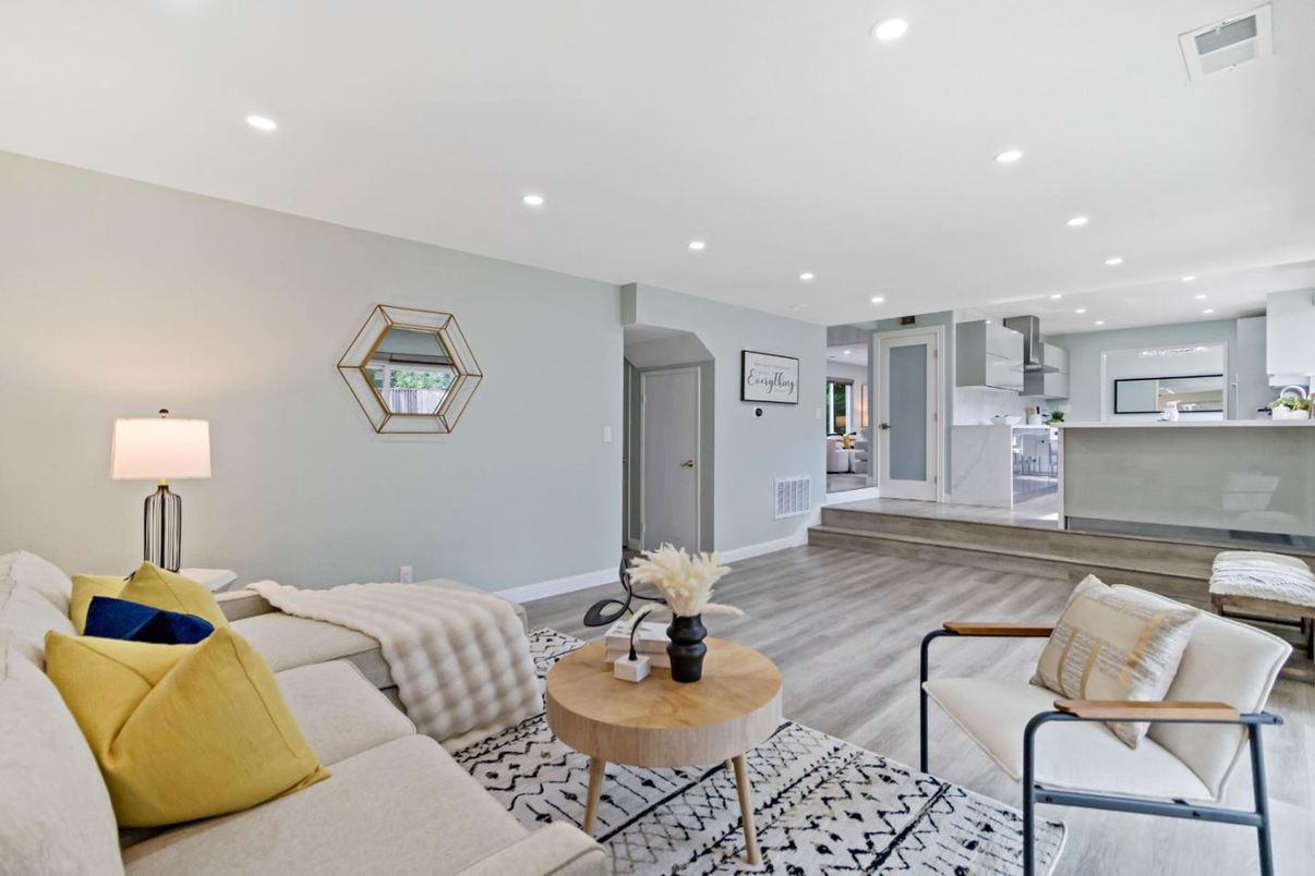 Interior, Kitchen, Living room, Recessed Lighting, Wood Texture Flooring