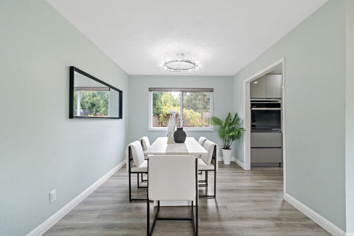Dining room, Interior, Stainless Steel Appliances, Wood Texture Flooring