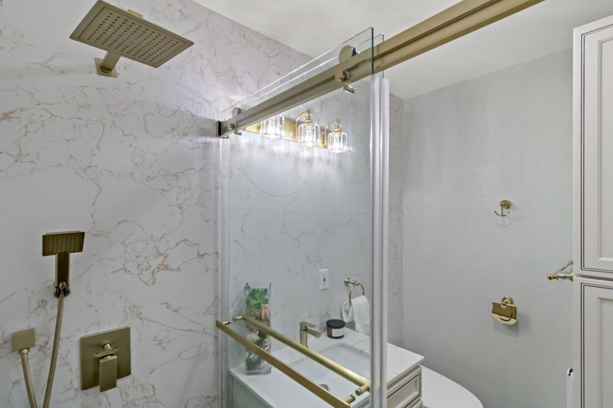 Bathroom, Glass Shower, Interior, Marble Walls