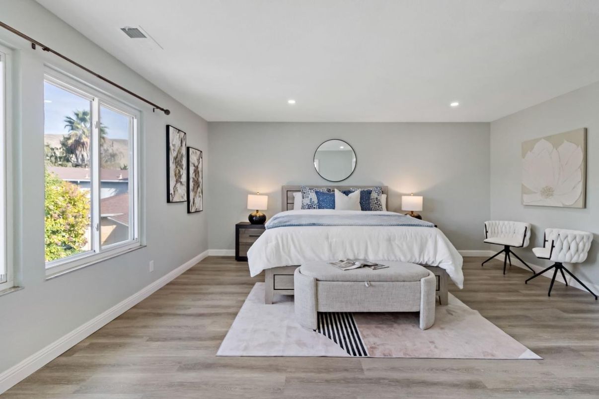 Bedroom, Interior, Recessed Lighting, Wood Texture Flooring