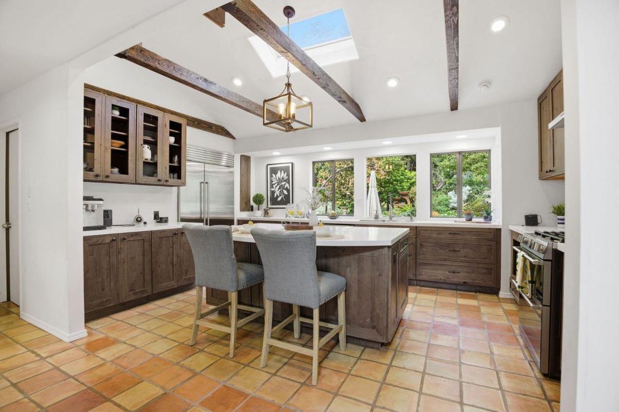 Interior, Kitchen, Pendant Lights, Recessed Lighting, Stainless Steel Appliances, Wooden Beams