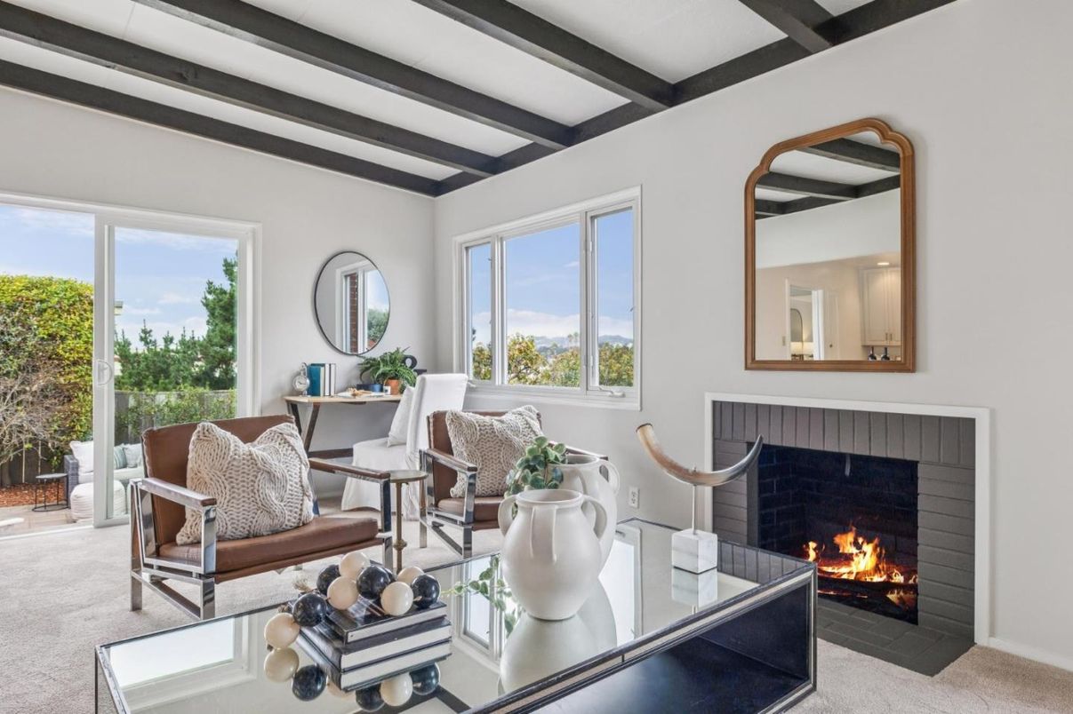 Fireplace, Interior, Living room, Wooden Beams