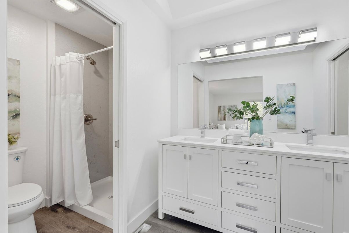 Bathroom, Dual Sink Vanities, Interior, Wood Texture Flooring