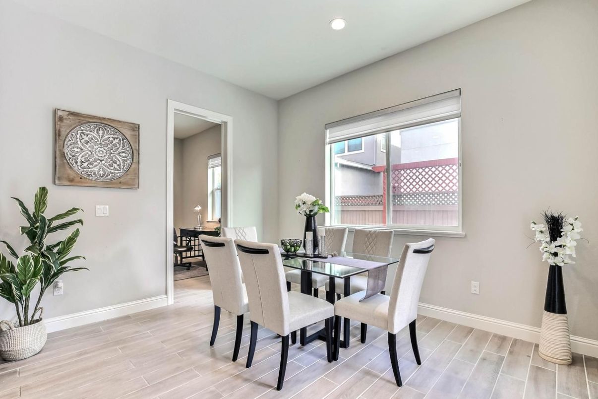 Dining room, Interior, Recessed Lighting, Wood Texture Flooring
