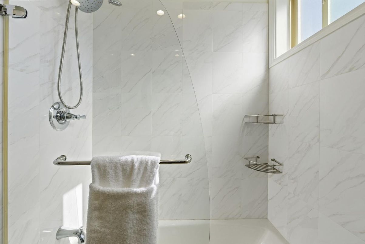 Bathroom, Glass Shower, Interior, Marble Walls