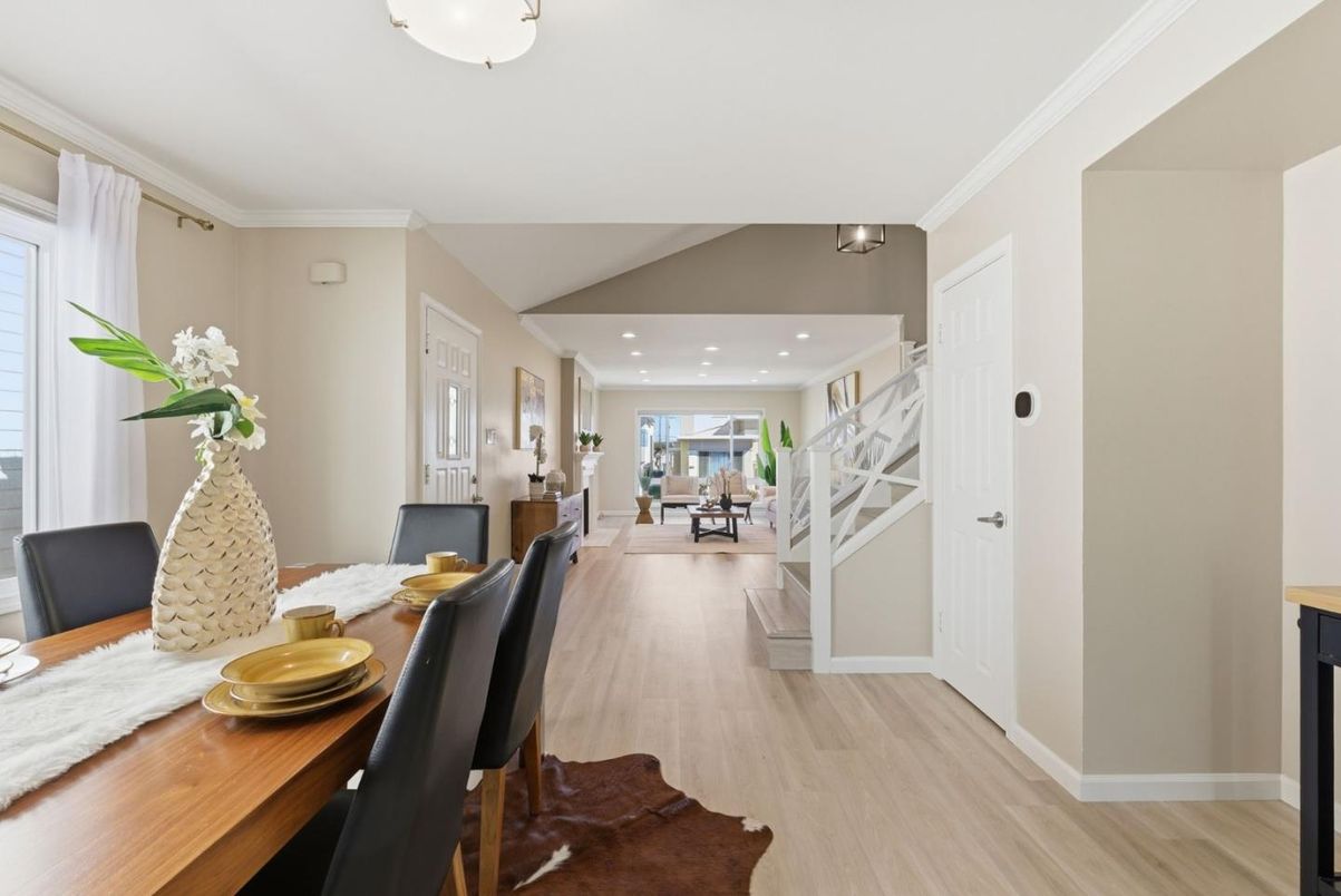 Dining room, Interior, Recessed Lighting, Wood Texture Flooring