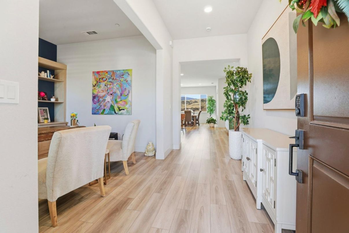 Dining room, Interior, Recessed Lighting, Wood Texture Flooring