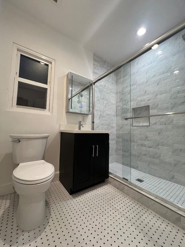 Bathroom, Glass Shower, Interior, Recessed Lighting