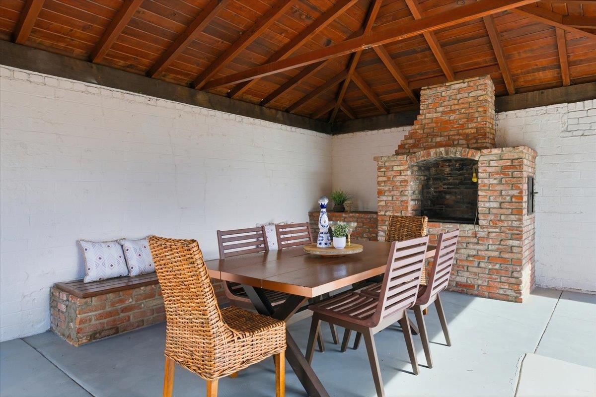 Exterior, Fireplace, Wooden Ceilings