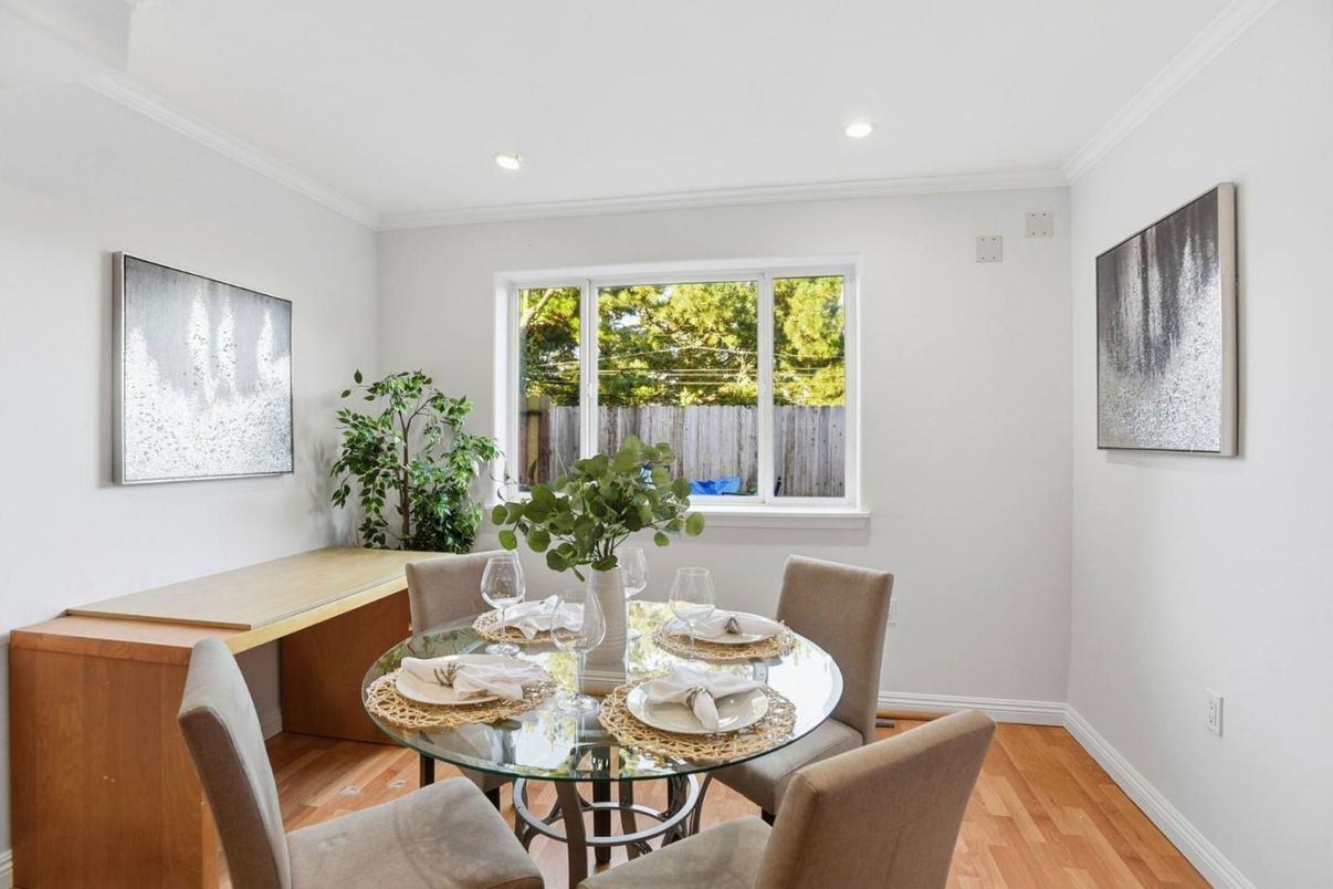 Dining room, Interior, Recessed Lighting, Wood Texture Flooring