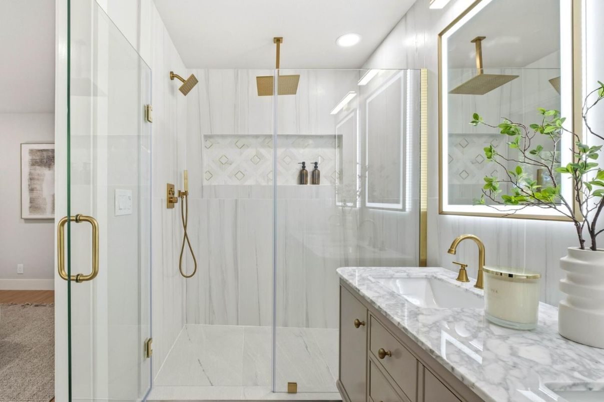 Bathroom, Glass Shower, Interior, Recessed Lighting