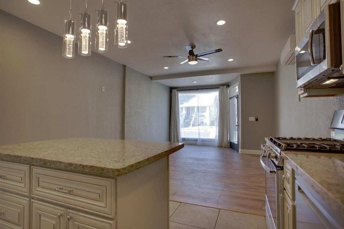 Interior, Kitchen, Pendant Lights, Recessed Lighting, Wood Texture Flooring