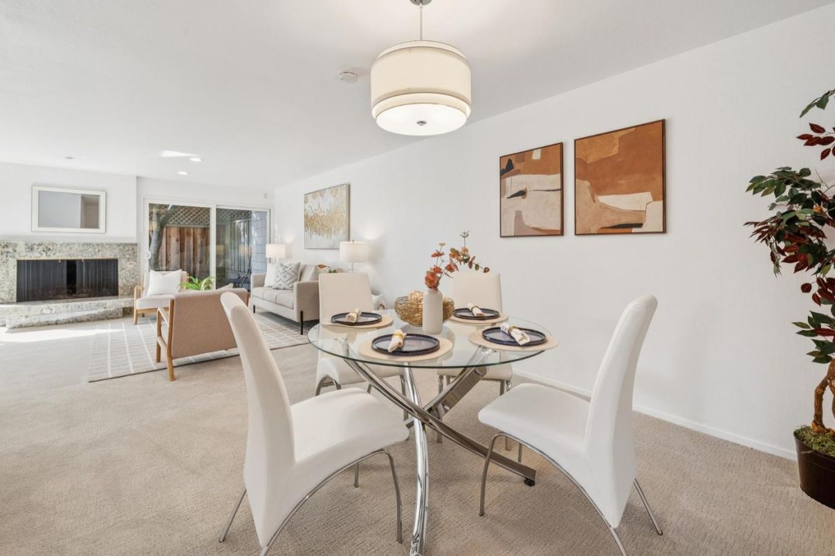 Dining room, Fireplace, Interior, Living room, Recessed Lighting