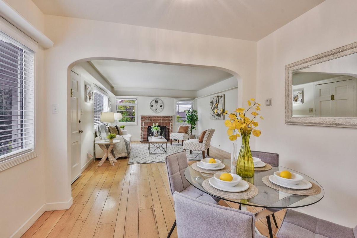 Dining room, Fireplace, Interior, Living room, Wood Texture Flooring