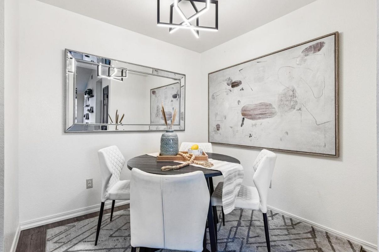 Dining room, Interior, Pendant Lights, Wood Texture Flooring