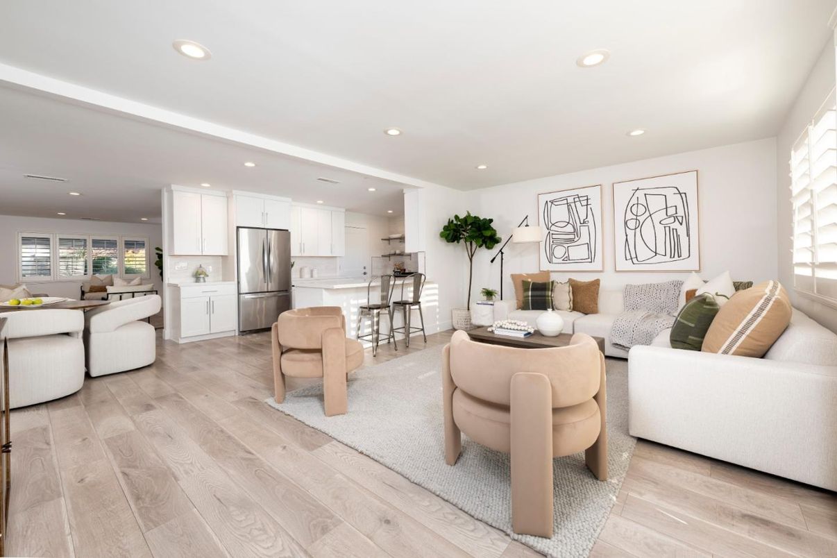 Interior, Kitchen, Living room, Recessed Lighting, Stainless Steel Appliances, Wood Texture Flooring