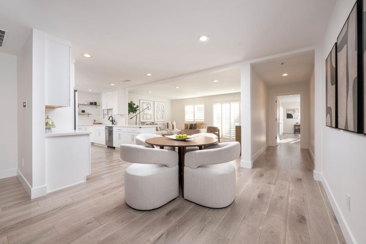 Dining room, Interior, Kitchen, Recessed Lighting, Wood Texture Flooring