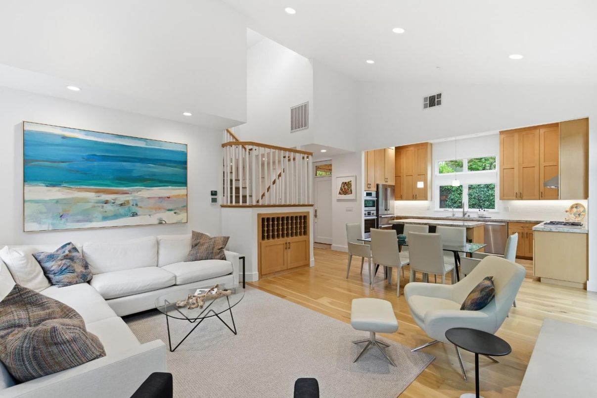 Dining room, Interior, Kitchen, Living room, Recessed Lighting, Wood Texture Flooring