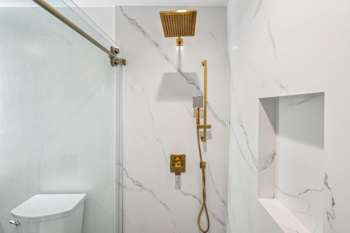 Bathroom, Glass Shower, Interior, Marble Walls
