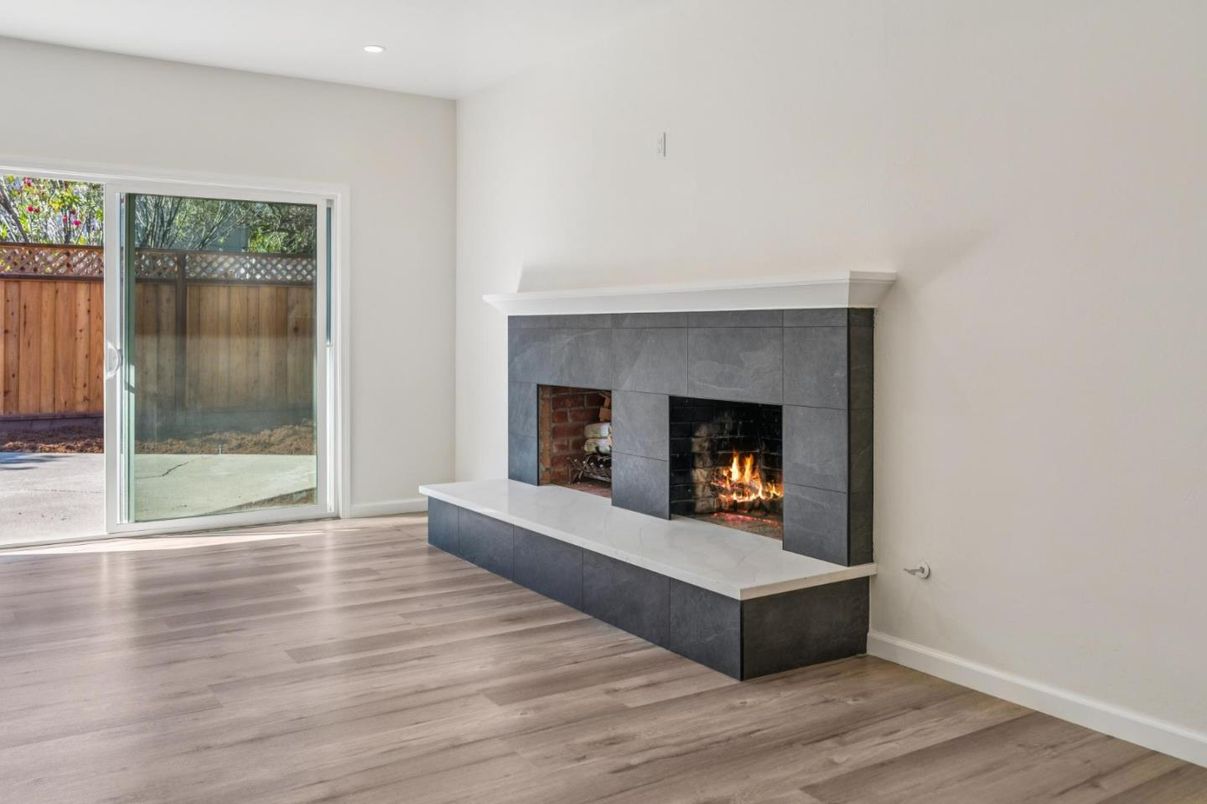 Fireplace, Interior, Recessed Lighting, Wood Texture Flooring