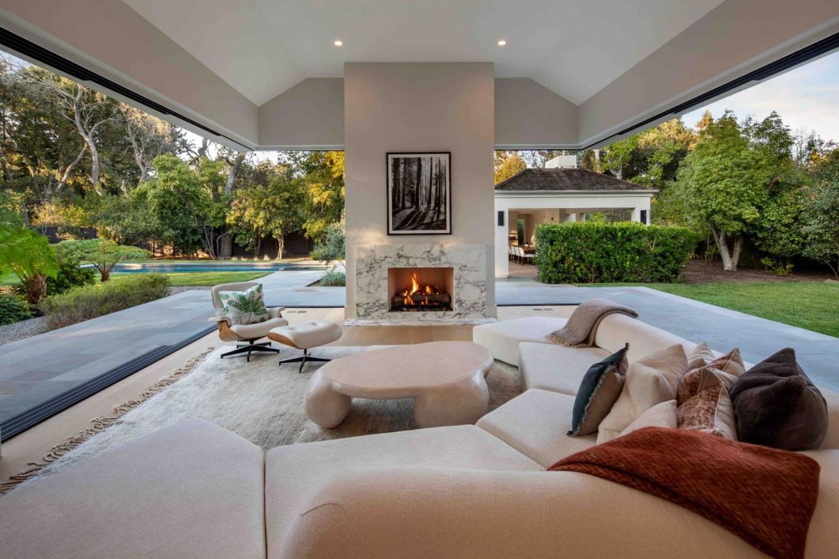 Exterior, Fireplace, Interior, Living room, Recessed Lighting