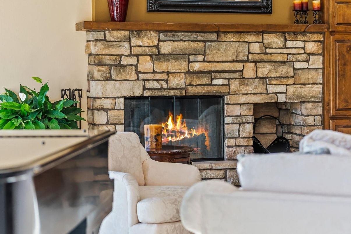 Fireplace, Interior, Living room, Stone Walls