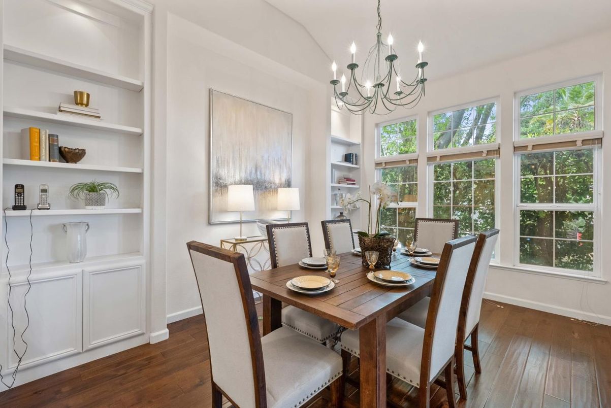 Chandelier, Dining room, Interior, Wood Texture Flooring