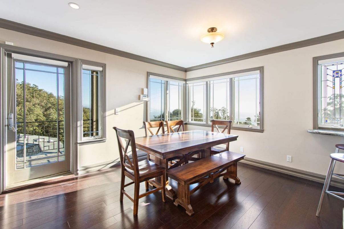 Dining room, Interior, Recessed Lighting, Wood Texture Flooring