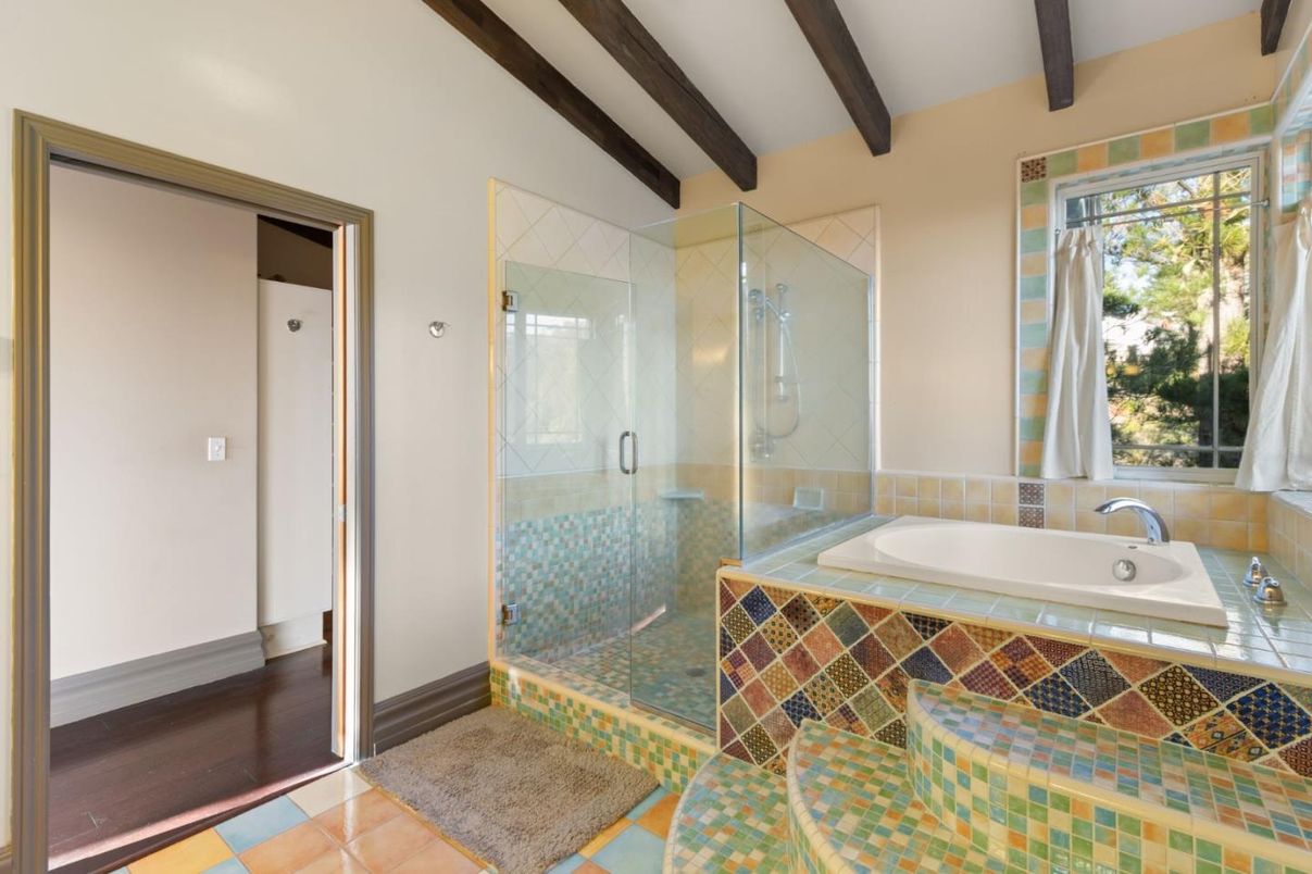 Bathroom, Glass Shower, Interior, Wooden Beams