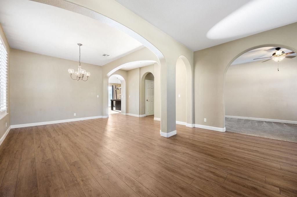Chandelier, Empty room, Interior, Wood Texture Flooring